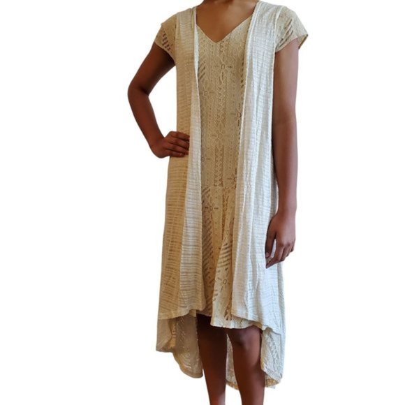 Daisies Long Boho Lace Sheer Open Sleeveless Top Cardigan Vest Large - Picture 3 of 6